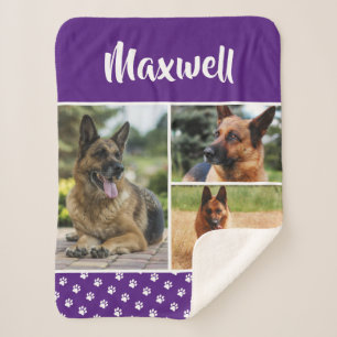 Dog Memorial Photo Collage Pet Pawprint Sherpa Blanket