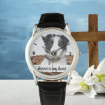 Dog memorial photo memorial pet cat watch<br><div class="desc">Personalise and add your own photo.  A white frame with black text. Black numbers or lines from 8 to 4.  With the text: Forever in my heart.</div>
