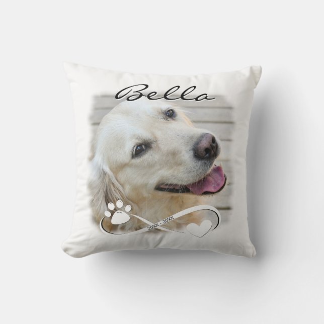 Dog Memorial Photo Paw Heart Infinity Keepsake Cushion (Front)