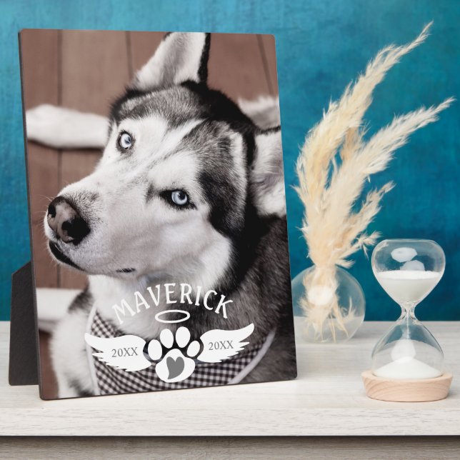Dog Memorial Photo Pawprint Heart Angel Wings Plaque (Side)