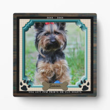 DOG Memorial PHOTO Plaque Paw Print On Hearts