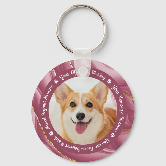 Dog Memorial Rose Gold 2 Personalised Pet Photo  Key Ring (Front)