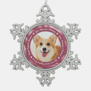 Dog Memorial Rose Gold Personalised Pet Photo Snowflake Pewter Christmas Ornament