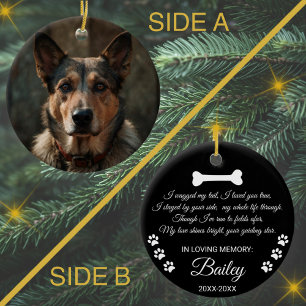 Dog Memorial Sympathy. Custom Name and Text Ceramic Tree Decoration