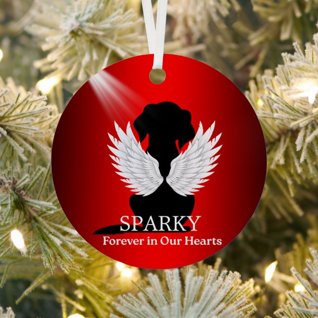 Dog Memory Simple Red Angel Wings Keepsake  Metal Tree Decoration (Insitu)