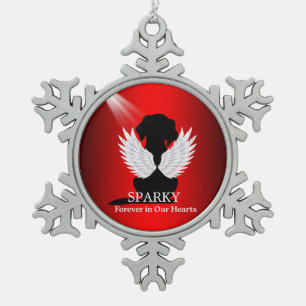 Dog Memory Simple Red Angel Wings Keepsake  Snowflake Pewter Christmas Ornament