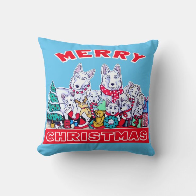 Dog Merry Christmas White Shepherd Holiday GSD Fun Cushion (Front)