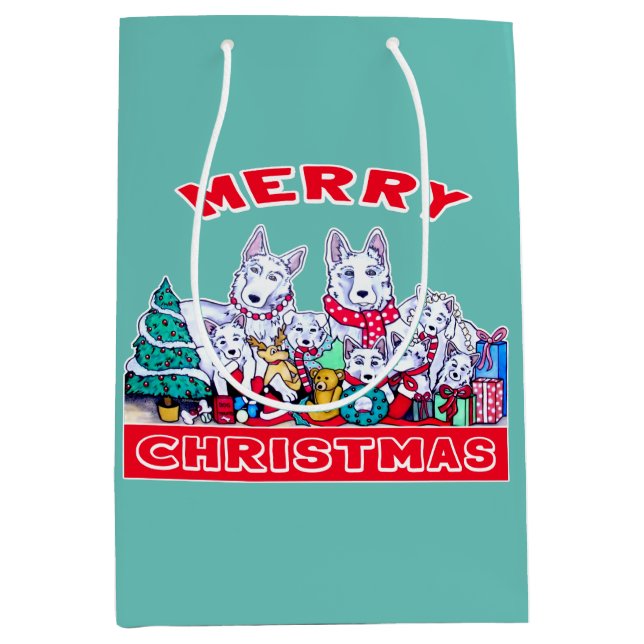 Dog Merry Christmas White Shepherd Holiday GSD Fun Medium Gift Bag (Front)