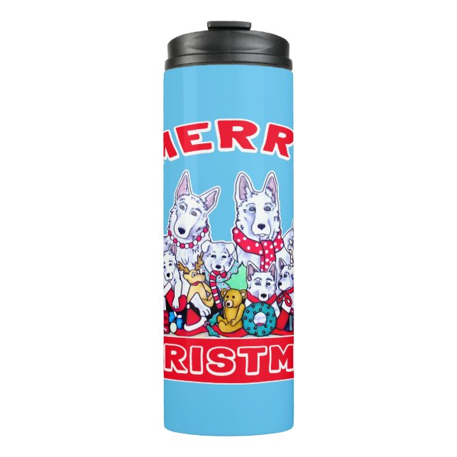 Dog Merry Christmas White Shepherd Holiday GSD Fun Thermal Tumbler (Front)