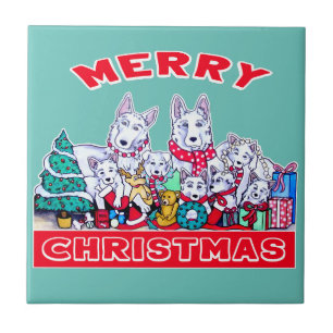 Dog Merry Christmas White Shepherd Holiday GSD Fun Tile