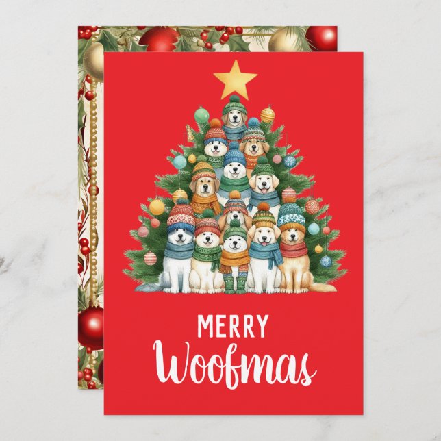Dog Merry Woofmas Christmas Tree Holiday Card (Front/Back)