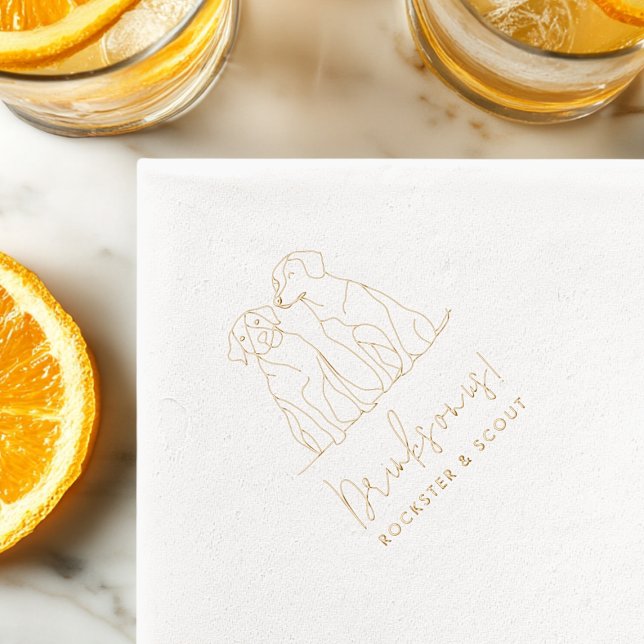 Dog Modern Line Illustration Drinks on us Wedding Foil Napkins (Creator Uploaded)
