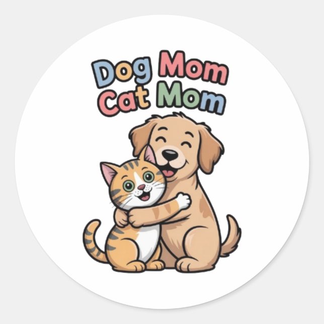 Dog Mom Cat Mom Cute Dog And Cat Hug Sticker Pet L (Front)
