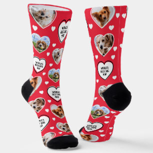 DOG MOM Custom 4 Pet Cat Dog Heart Photo Red Socks