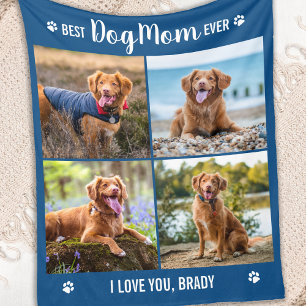 DOG MOM Custom Modern Photo Collage Dog Lover Fleece Blanket