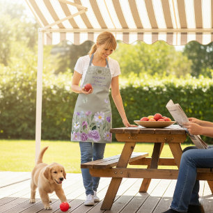 Dog Mom Elegant Floral Sage Personalized Apron