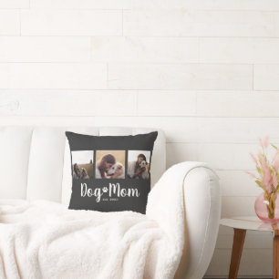 Dog Mom Established Elegant Script Black 3 Photo Cushion