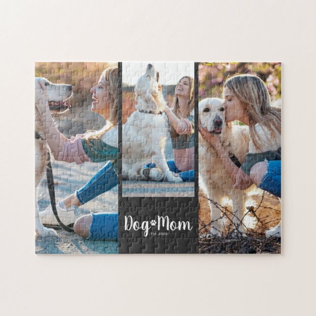 Dog Mom Established Modern Script Black 3 Photo  Jigsaw Puzzle (Horizontal)