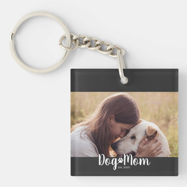 Dog Mom Established Script Photo Key Ring (Front)
