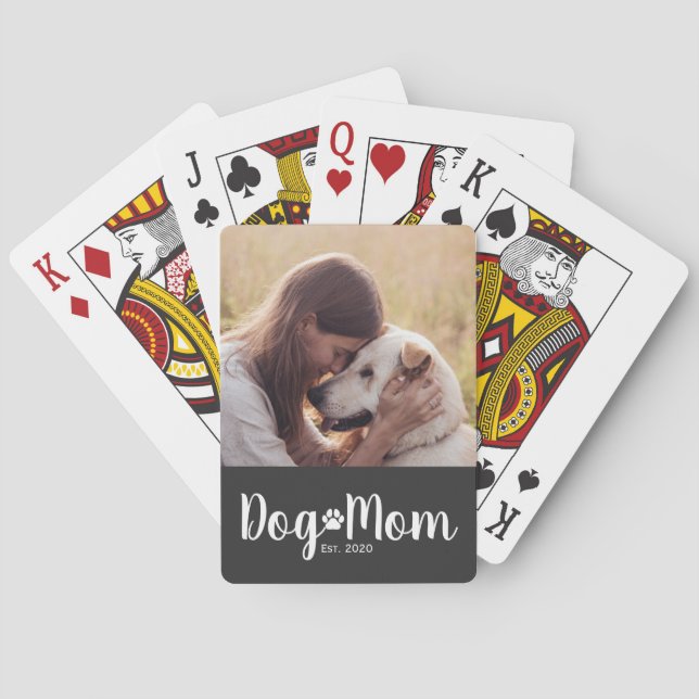 Dog Mom Established Script Photo Playing Cards (Back)