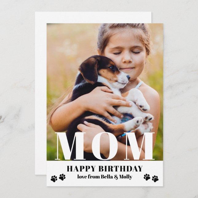 Dog Mom Happy Birthday Modern Personalized Photo (Front/Back)