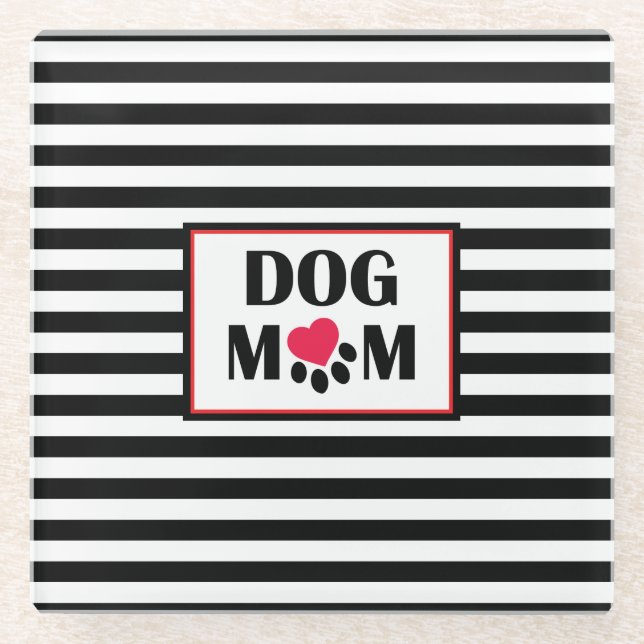 Dog Mom Heart Paw Stripe Coaster (Front)