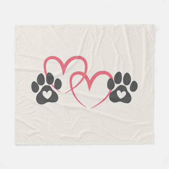 Dog Mom Heart Paws Art | Rescue Mama Dogs Lover Fleece Blanket (Front (Horizontal))