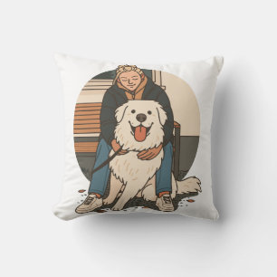 Dog Mom Hugging Fluffy Puppy Cute Pet Moment Cushion
