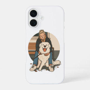 Dog Mom Hugging Fluffy Puppy Cute Pet Moment iPhone 16 Case