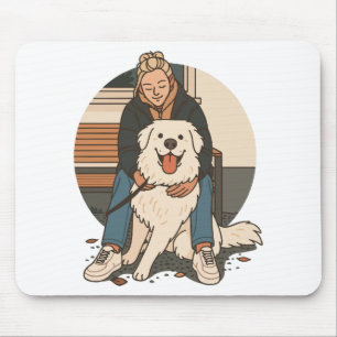 Dog Mom Hugging Fluffy Puppy Cute Pet Moment Mouse Mat