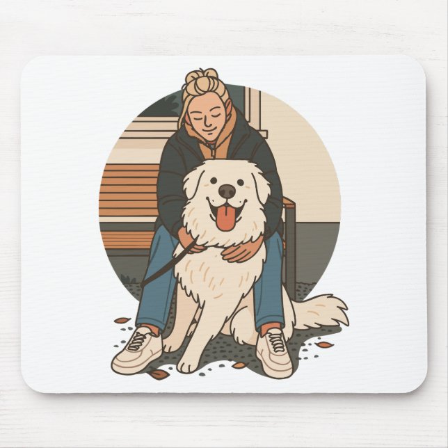 Dog Mom Hugging Fluffy Puppy Cute Pet Moment Mouse Mat (Front)