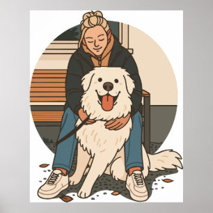 Dog Mom Hugging Fluffy Puppy Cute Pet Moment Poster