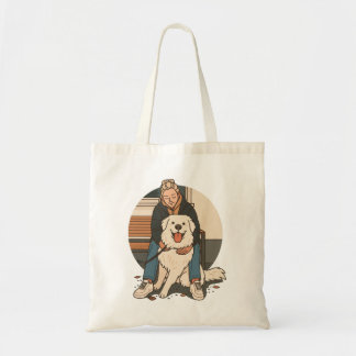 Dog Mom Hugging Fluffy Puppy Cute Pet Moment Tote Bag