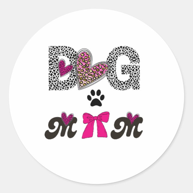 Dog Mom Leopard Heart Sticker-Mom Lover Gift  Classic Round Sticker (Front)