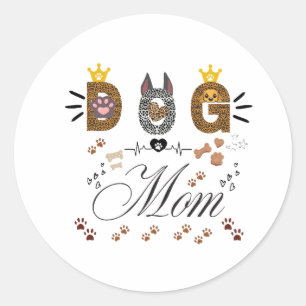 Dog Mom Leopard Print Paw Design/Leopard Dog Mom Classic Round Sticker