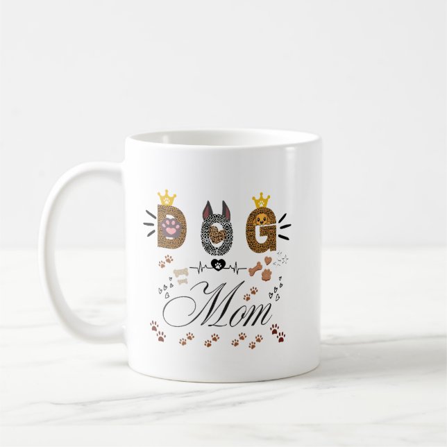 Dog Mom Leopard Print Paw Design/Leopard Dog Mom Coffee Mug (Left)