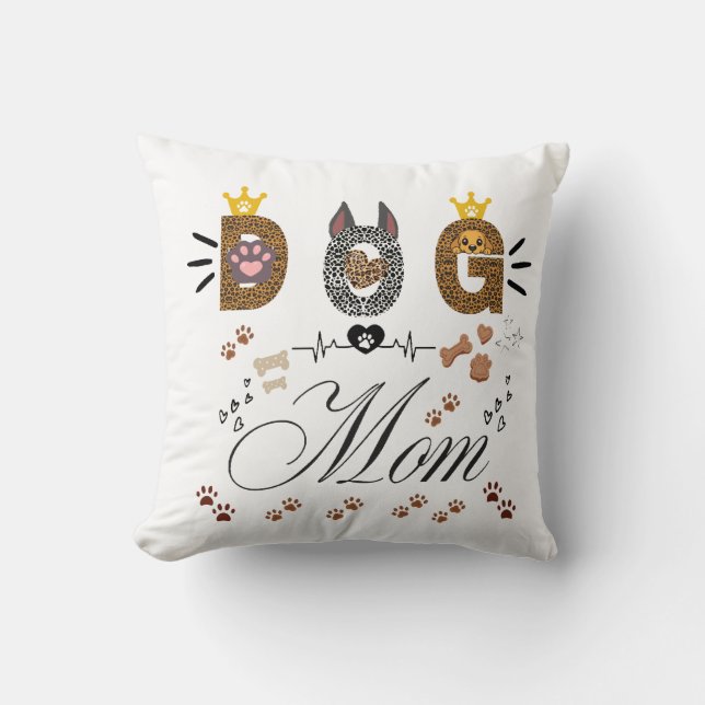 Dog Mom Leopard Print Paw Design/Leopard Dog Mom Cushion (Front)