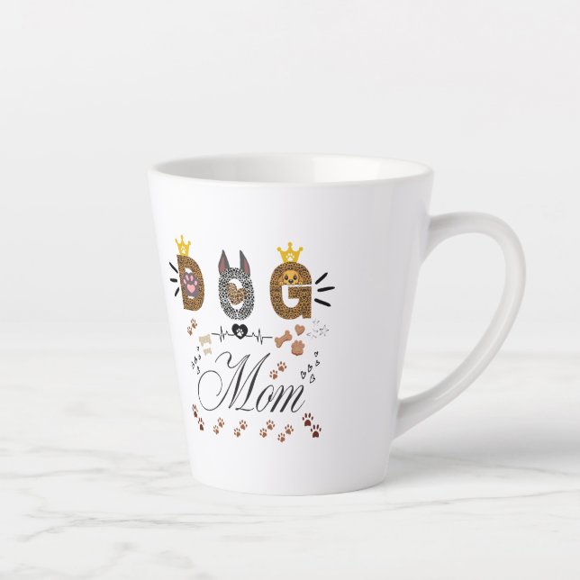 Dog Mom Leopard Print Paw Design/Leopard Dog Mom Latte Mug (Right)