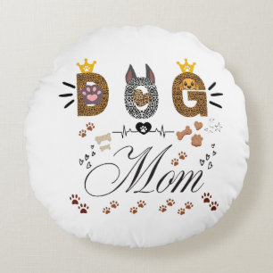Dog Mom Leopard Print Paw Design/Leopard Dog Mom Round Cushion