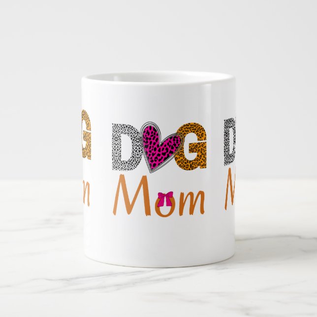Dog Mom Leopard Print/Trending Dog  Lover Gift Large Coffee Mug (Front)