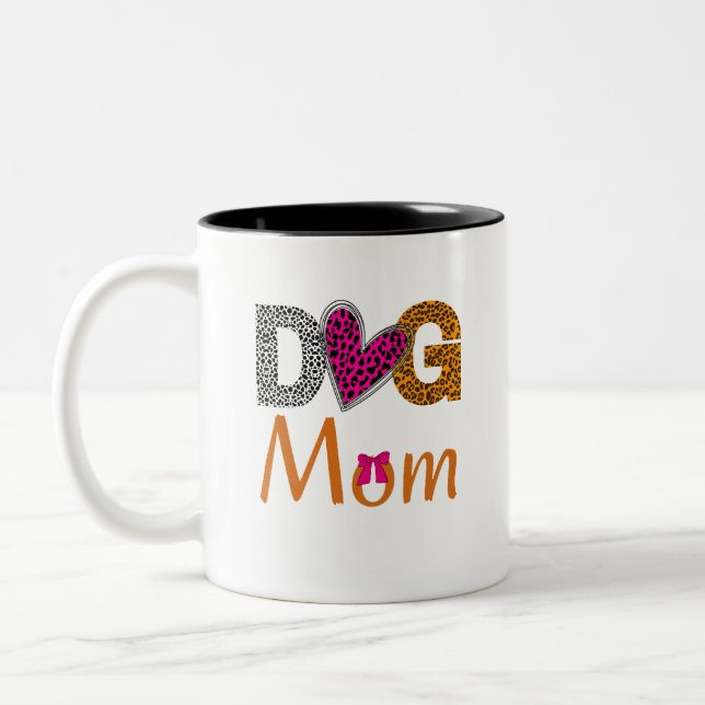 Dog Mom Leopard Print/Trending Dog  Lover Gift Two-Tone Coffee Mug (Left)