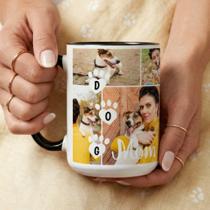 Dog Mom Modern Minimal Pet Photo Collage Paw Print Mug