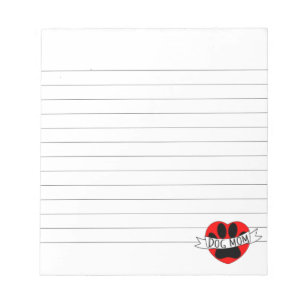 Dog Mom Paw And Red Heart Drawing Lined Notepad