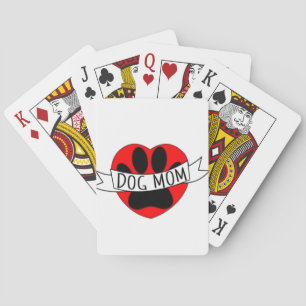 Dog Mom Paw And Red Heart Drawing Playing Cards