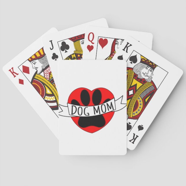 Dog Mom Paw And Red Heart Drawing Playing Cards (Back)