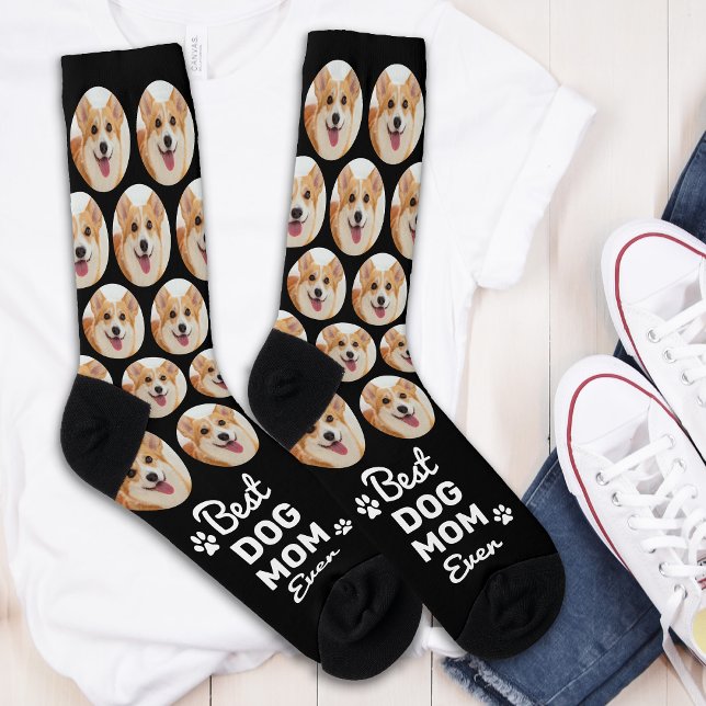 DOG MOM Personalized Cute Pet Photo Novelty Crew Socks (Creator Uploaded)
