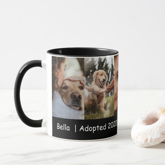 Dog Mom Photo Collage With Adoption Year Mug (With Donut)