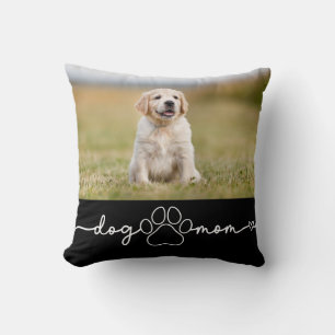 Dog Mom Puppy Paw Script Photo Cushion