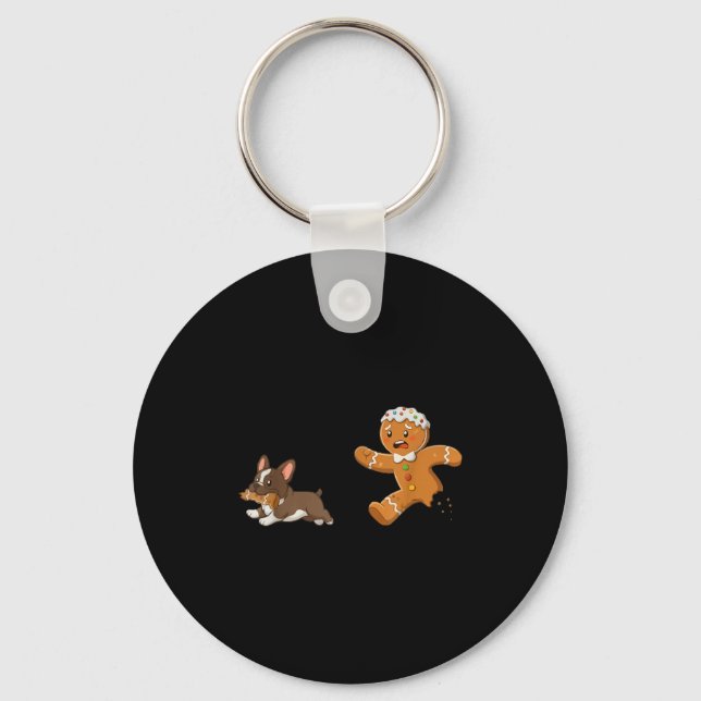 Dog Mom Shirt Gingerbread Chasing French Bulldog C Key Ring (Front)
