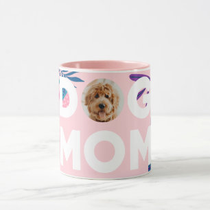 DOG MOM, Your Pup Photo, Pink Flowers & Leaves Mug